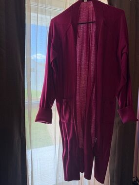 Long Open-Front Cardigan in Deep Berry